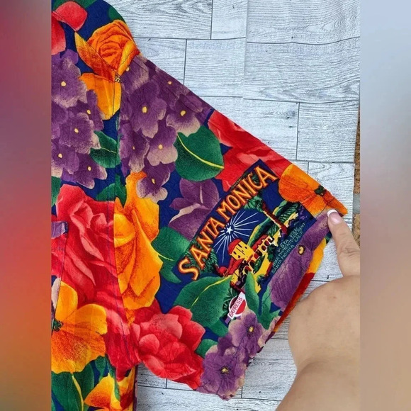 Jams World Santa Monica Floral Rayon Hawaiian Shirt Mens L Surf Line USA large - Picture 7 of 14